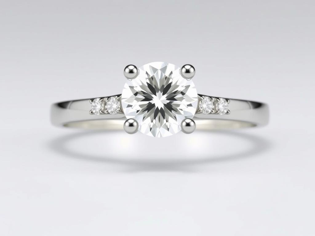 A channel set engagement ring with small diamonds embedded in the band leading to a center stone