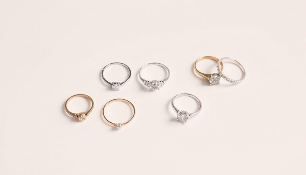 A collection of simple engagement rings at different price points
