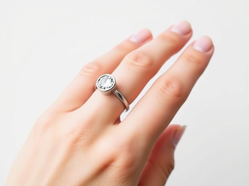 A simple engagement ring paired with a matching wedding band