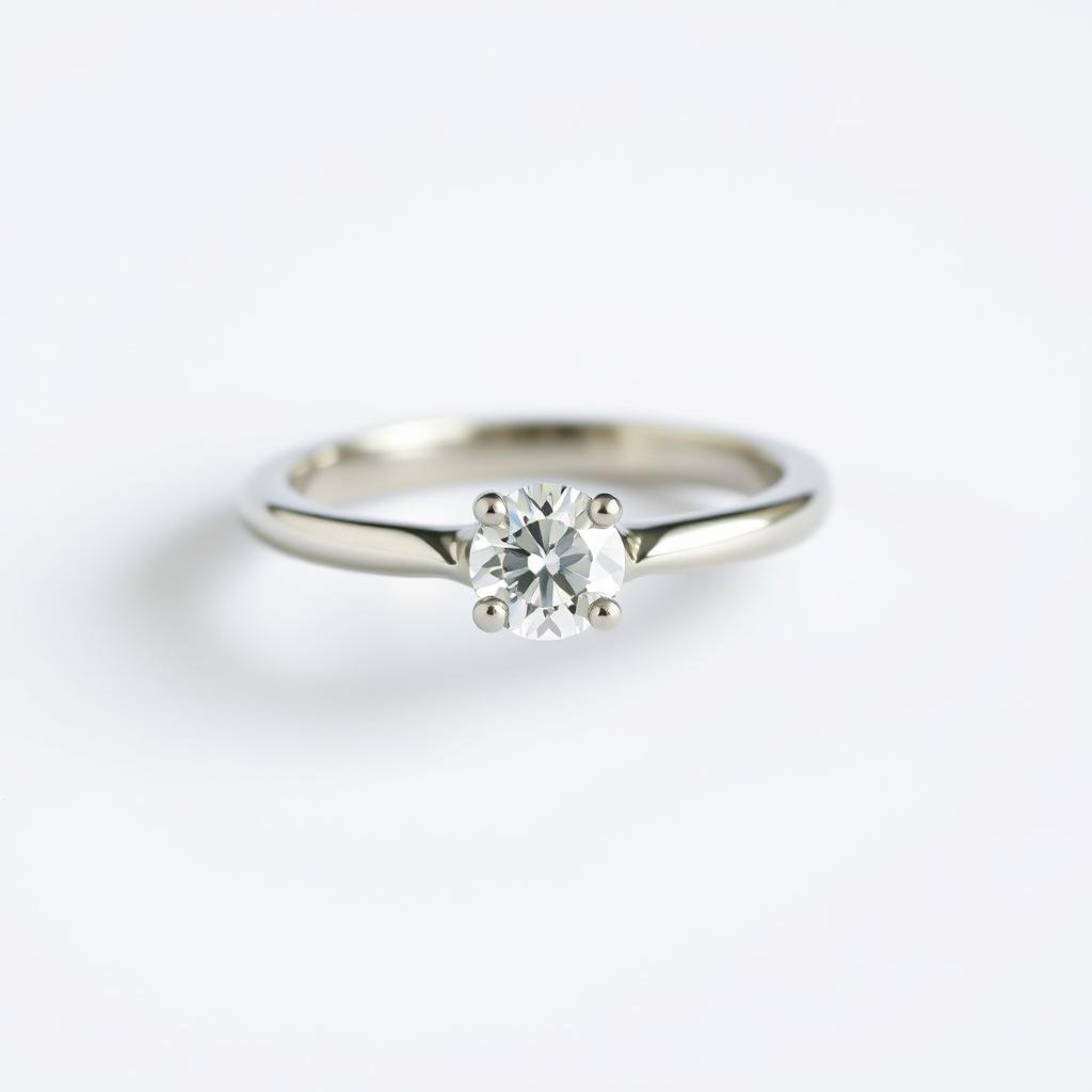 A simple engagement ring with a round diamond set in sterling silver