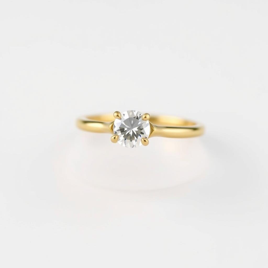 A simple engagement ring with a round diamond set in yellow gold