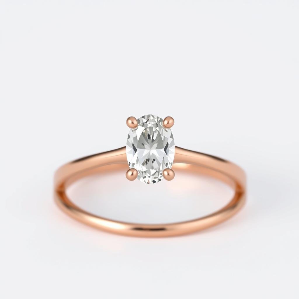 A simple engagement ring with an oval diamond set in rose gold