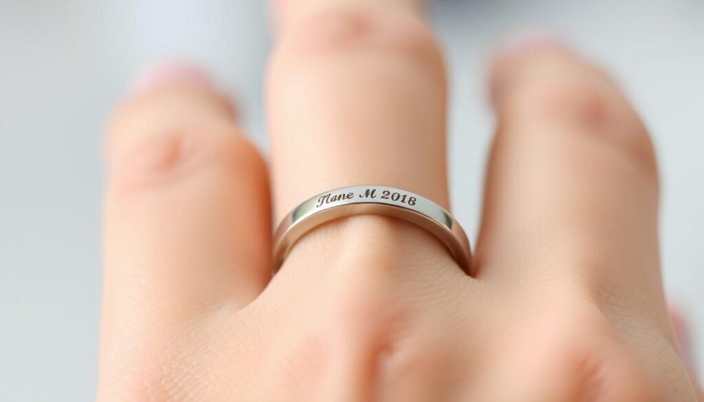 A simple engagement ring with personalized engraving inside the band