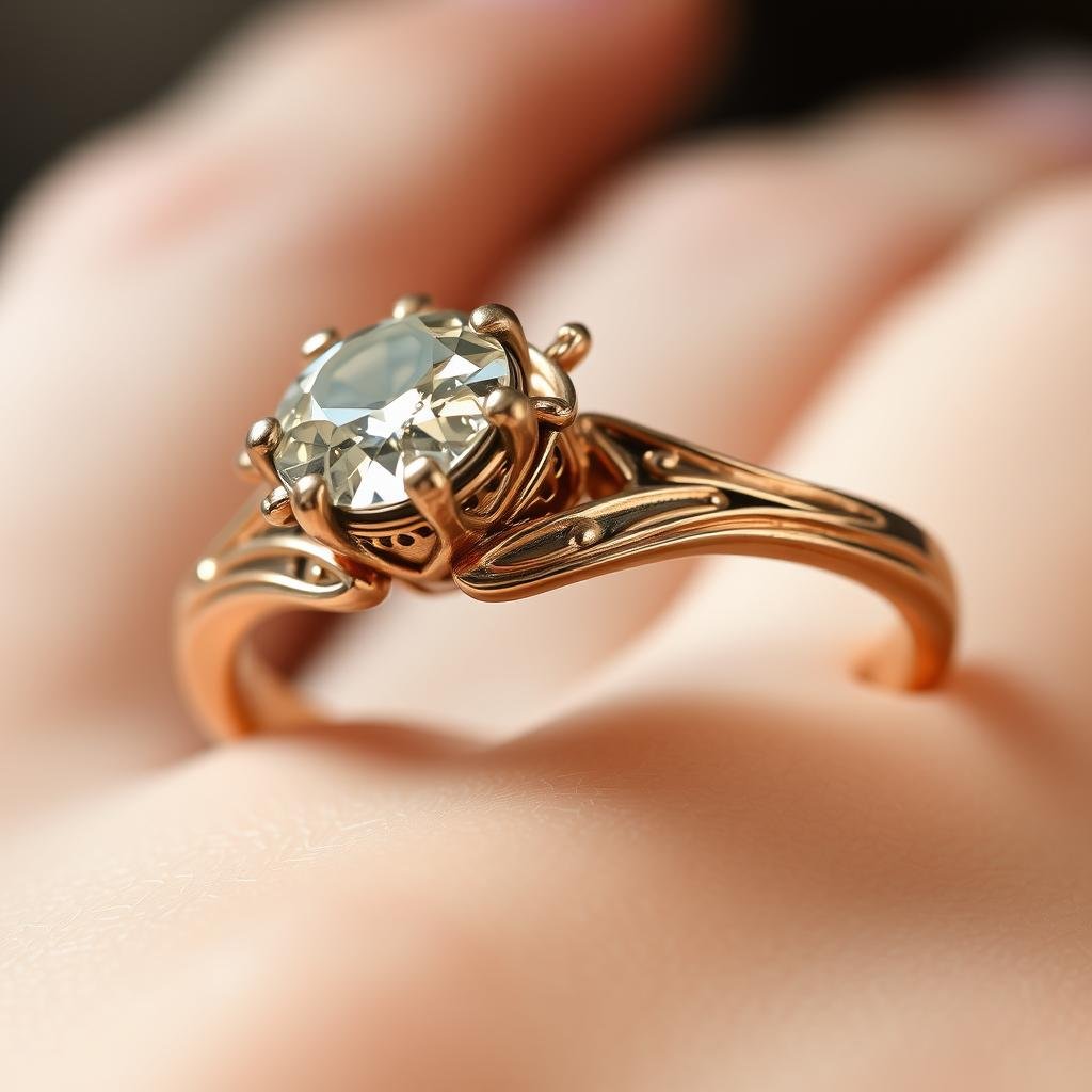 Antique rose gold engagement ring with romantic pink hue