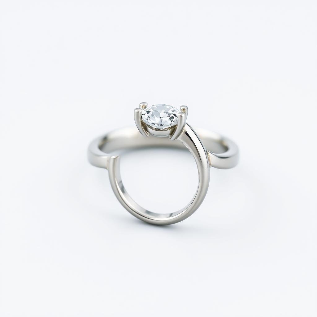 Argentium silver engagement ring with a modern design showing its bright white finish