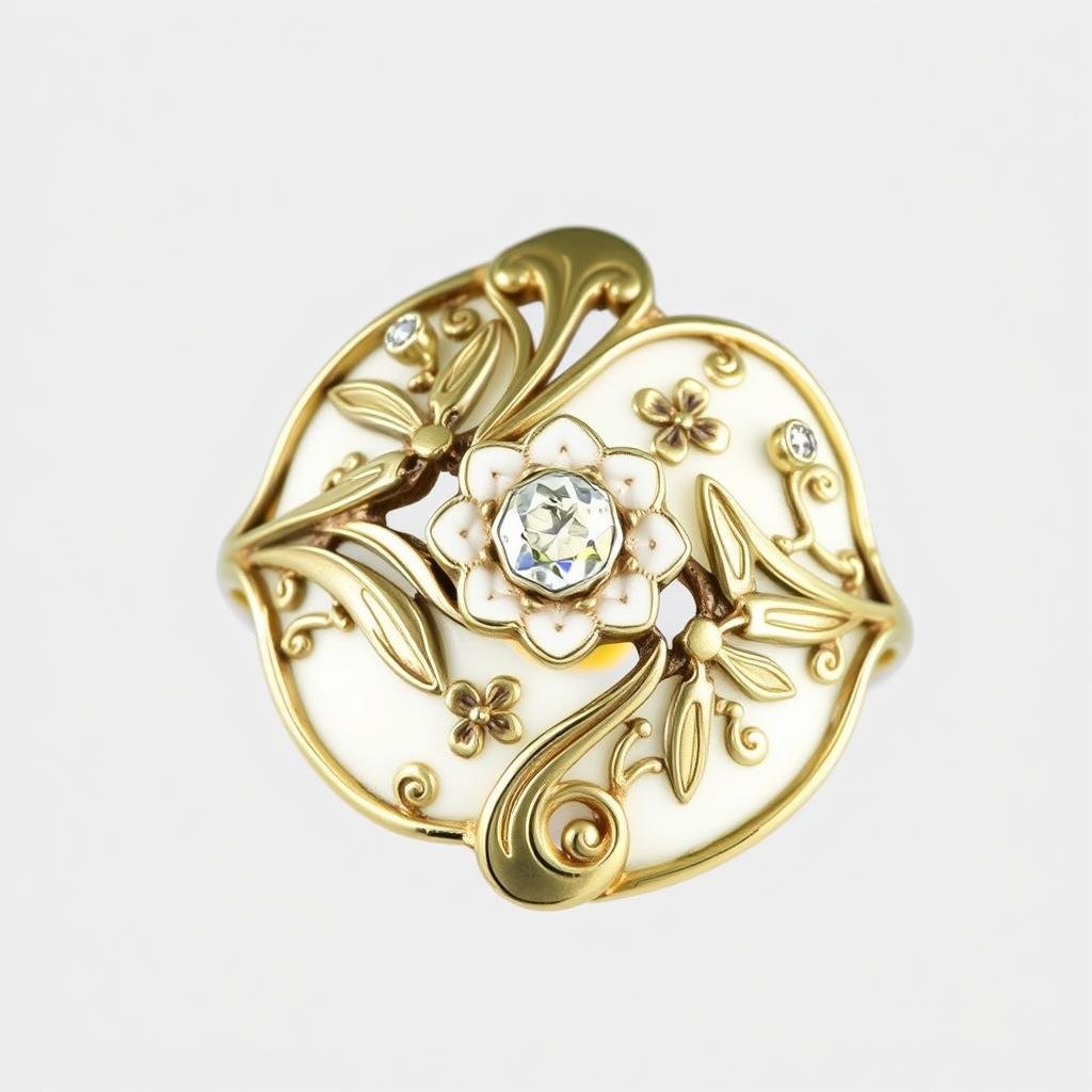 Art Nouveau antique engagement ring with flowing lines and nature motifs