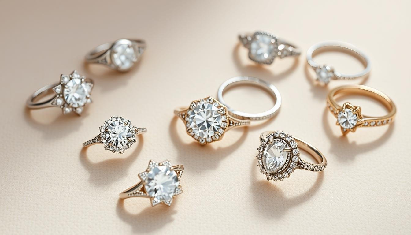 Assortment of dream engagement rings in different styles and settings