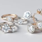 Assortment of timeless engagement rings including solitaire, three-stone, and halo designs