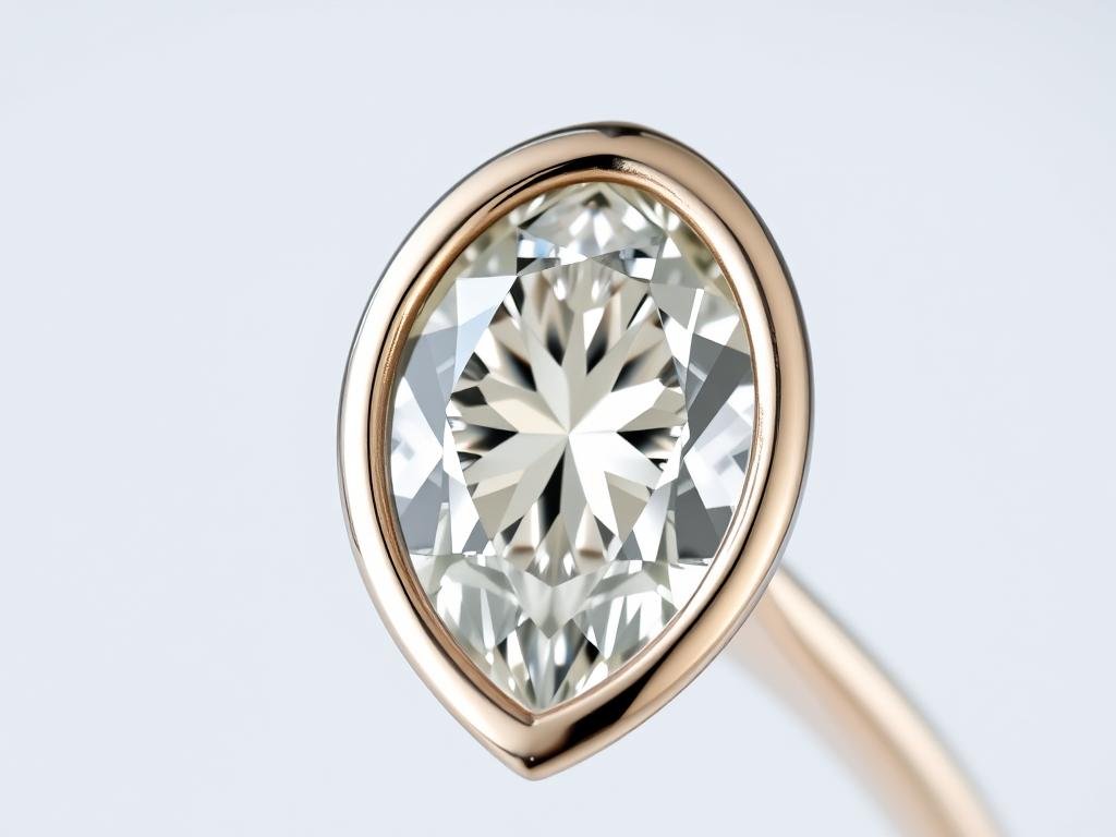Bezel setting for pear shaped engagement ring