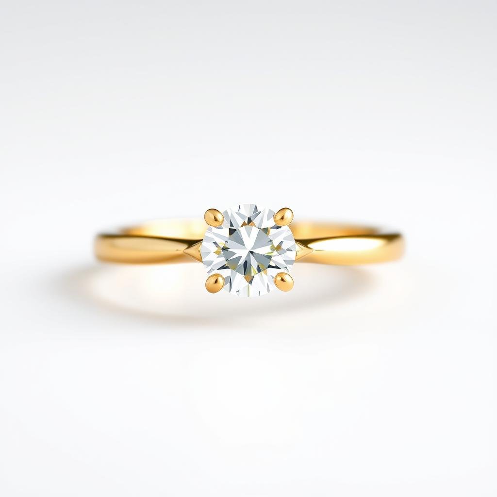 Classic gold solitaire engagement ring with round diamond