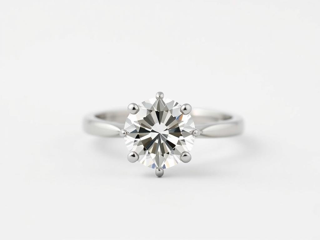 Classic round brilliant solitaire engagement ring on a white background