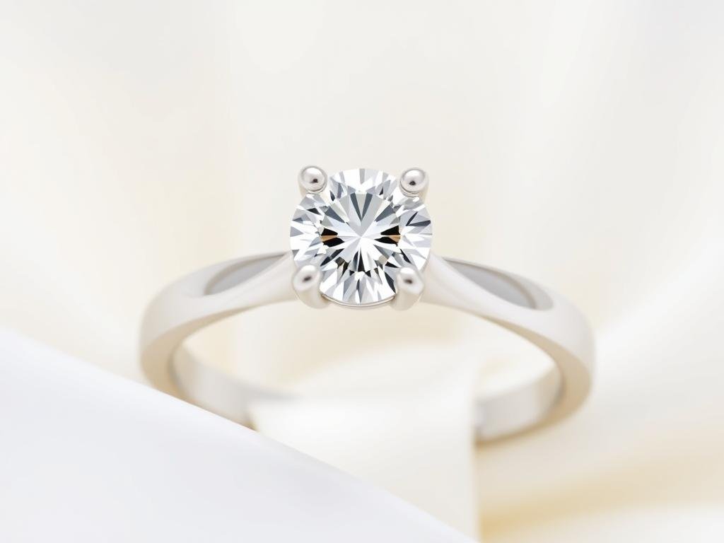 Classic solitaire engagement ring with round diamond on white gold band