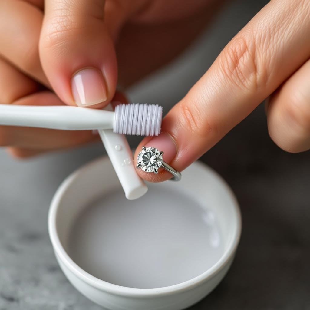 Cleaning a simple engagement ring with a soft brush