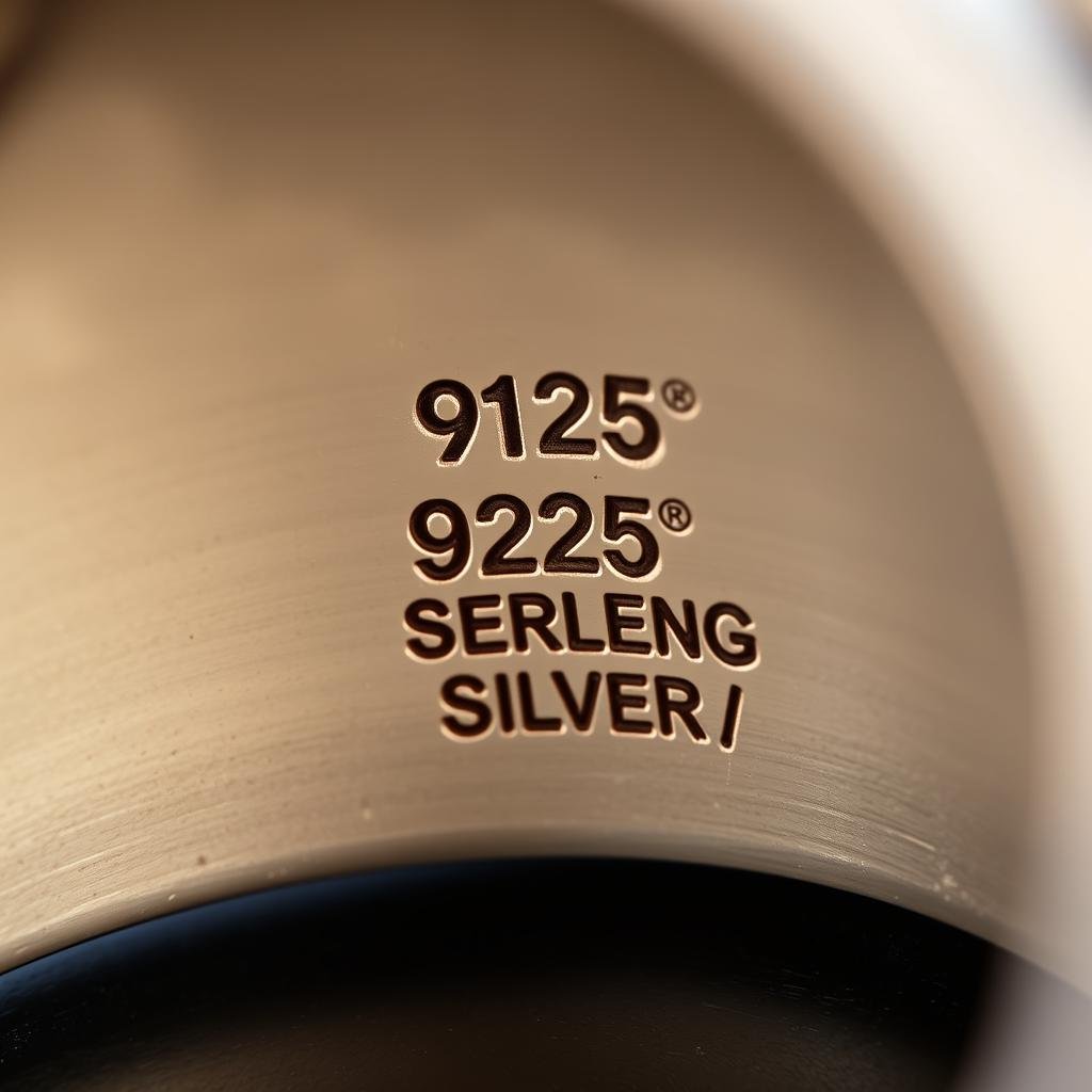Close-up of silver quality hallmarks on a ring band