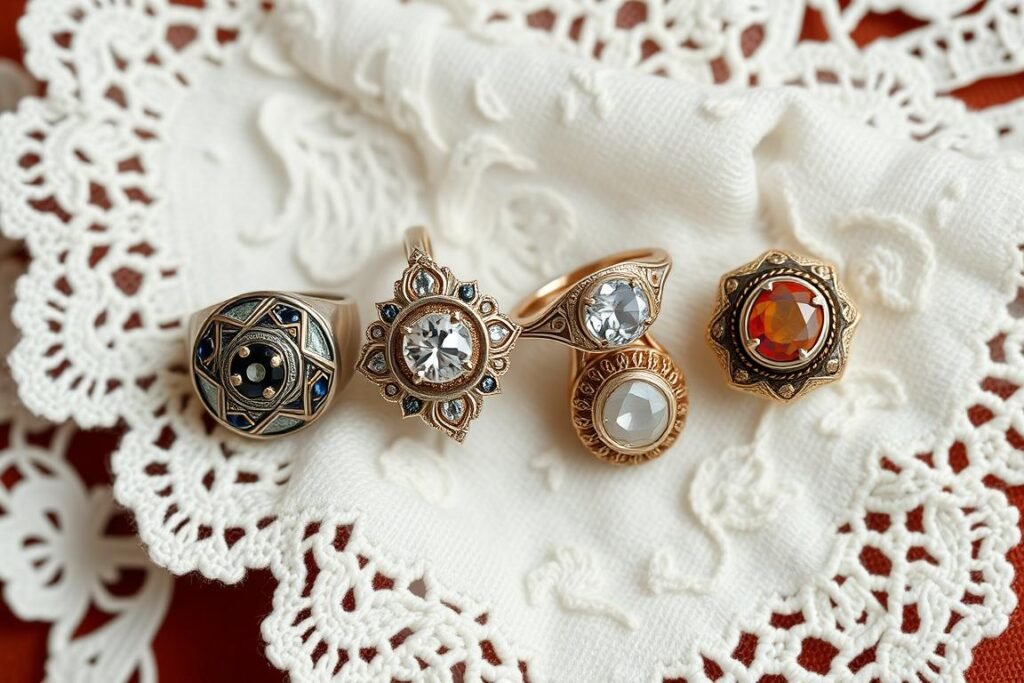 Collection of vintage-inspired unique engagement rings showing Art Deco and Victorian styles