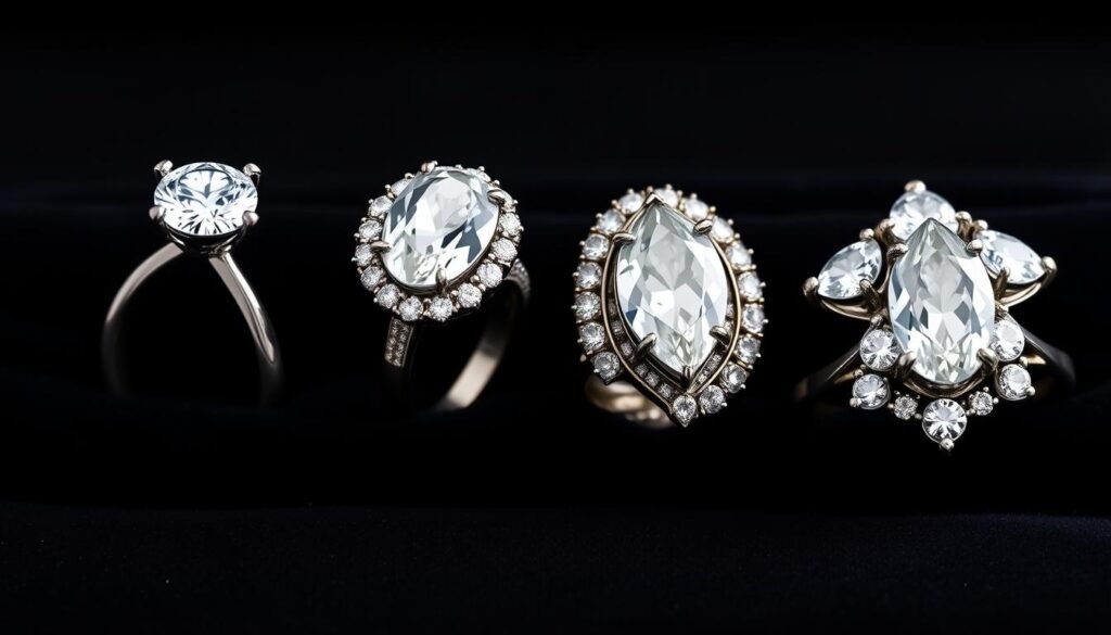 Comparison of pear shaped engagement rings in different settings