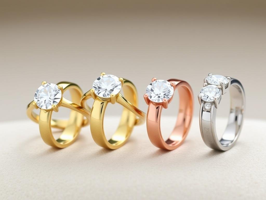 Comparison of white gold, yellow gold, rose gold, and platinum engagement rings