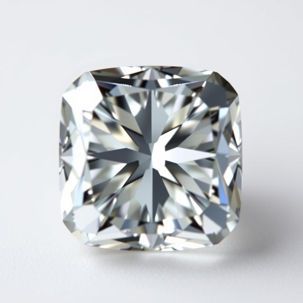 Cushion cut diamond showing soft corners and facet pattern