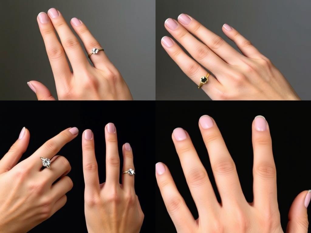 Different simple engagement rings on various finger shapes and sizes