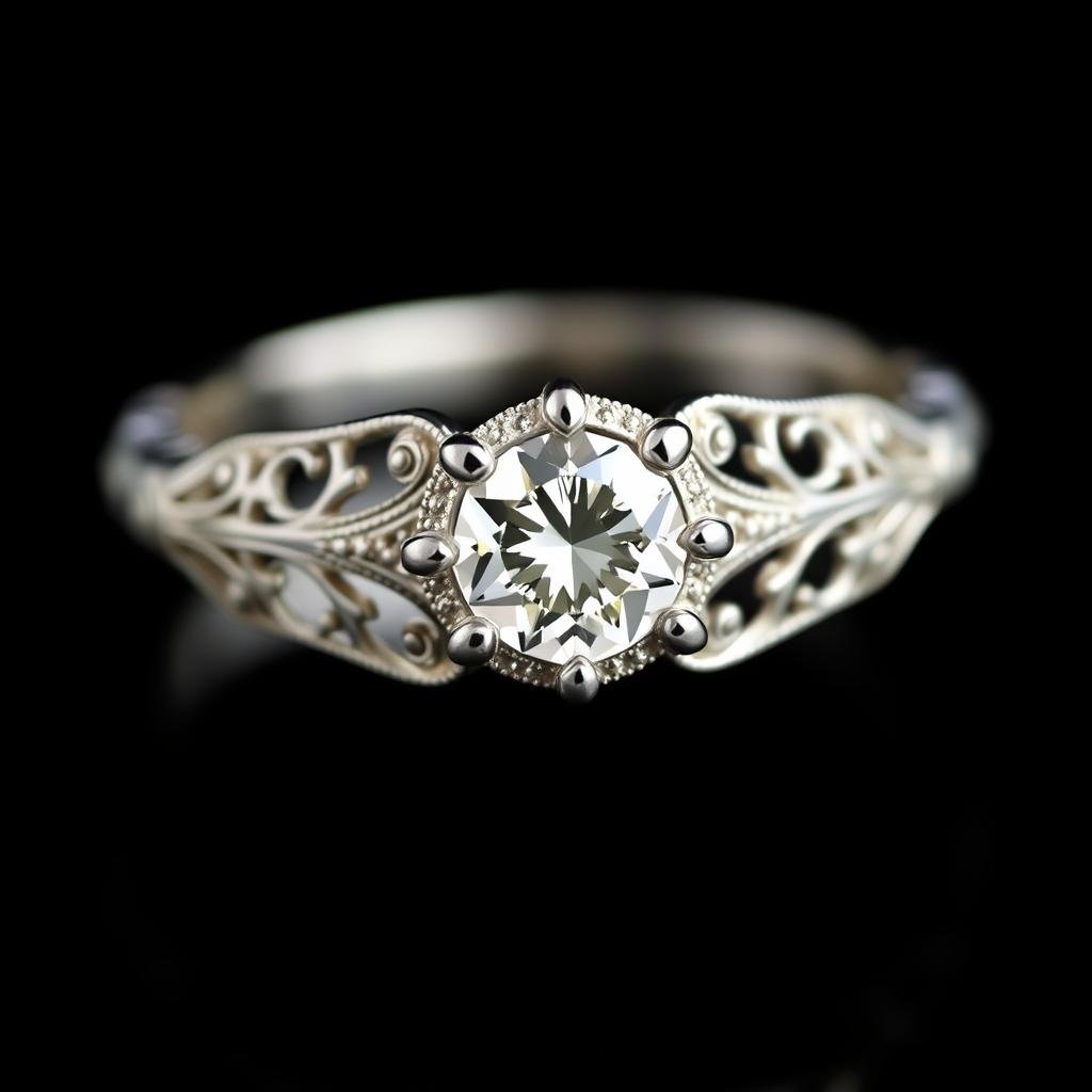 Edwardian platinum antique engagement ring with delicate filigree