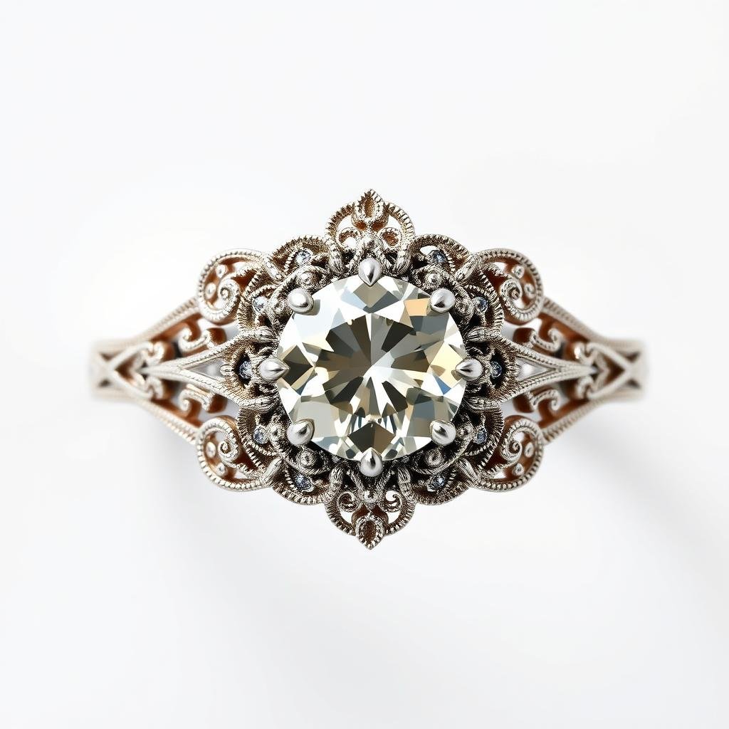 Edwardian platinum antique engagement ring with intricate filigree work