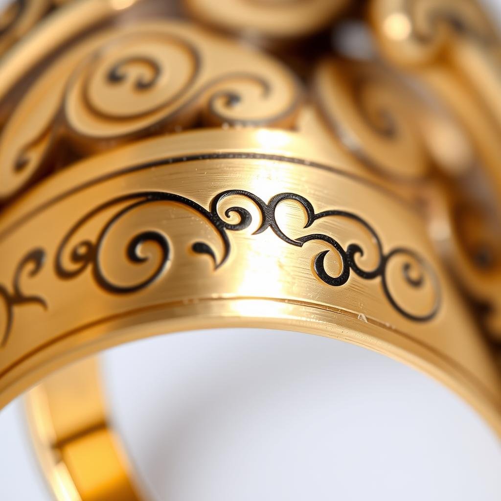Hand engraved patterns on antique gold engagement ring