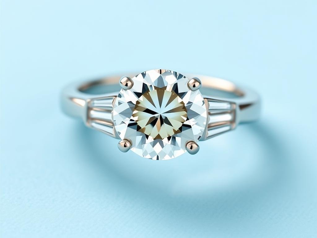Mid-Century vintage engagement ring with solitaire diamond and tapered baguettes