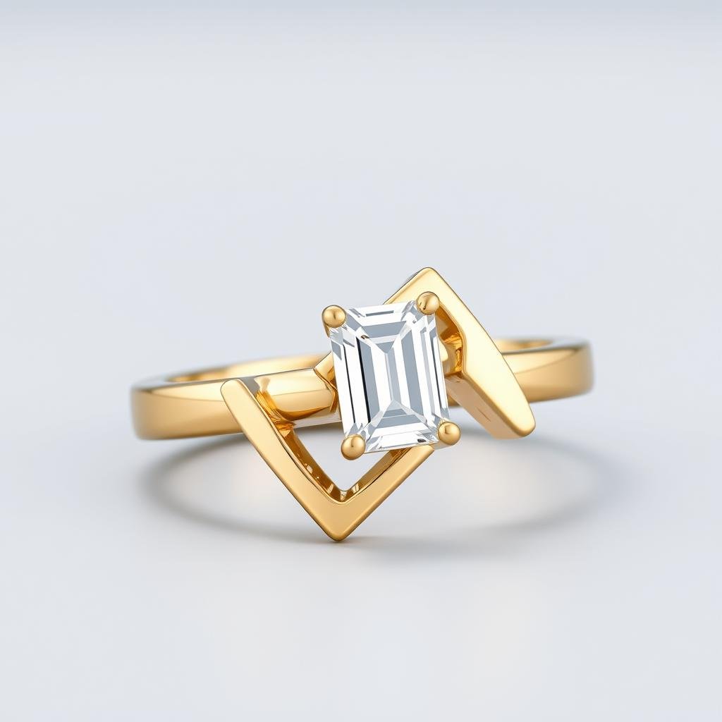 Modern gold engagement ring with unique geometric design