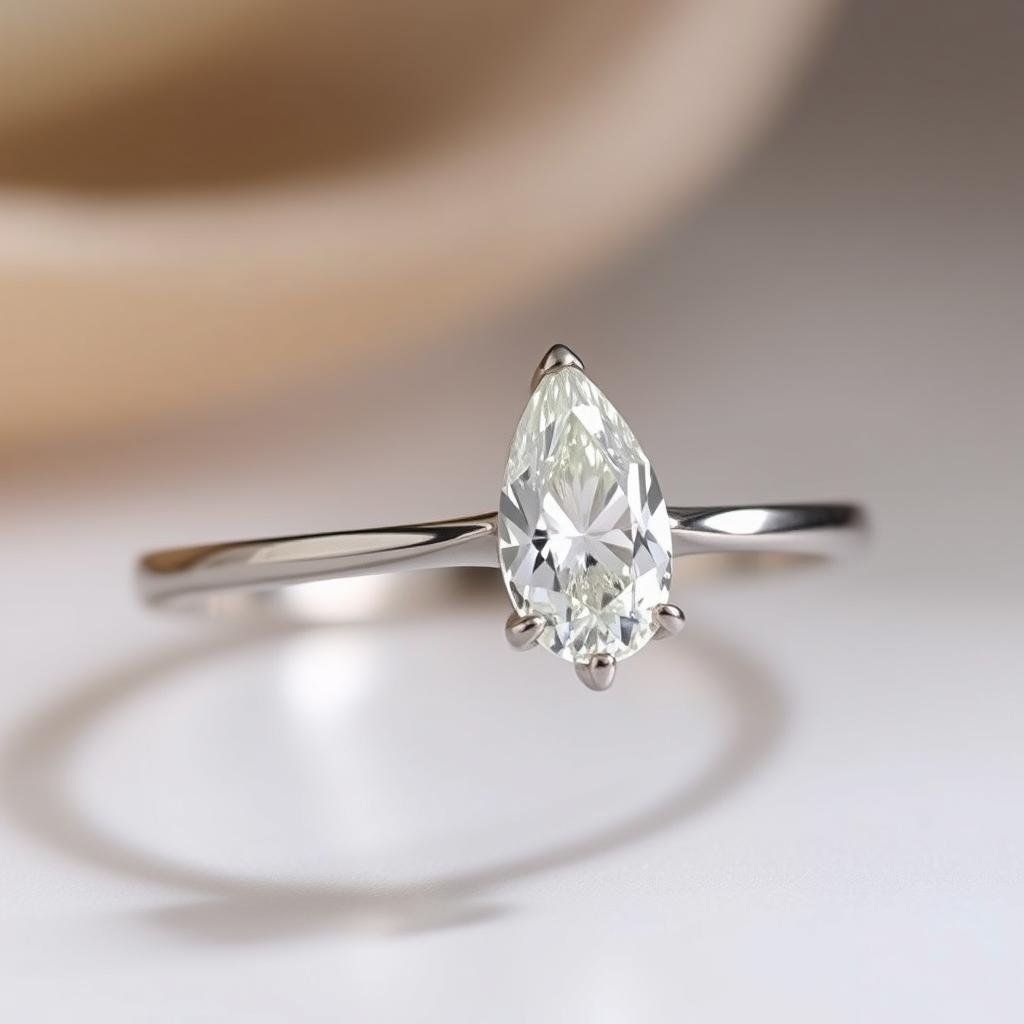 Pear shaped diamond engagement ring with teardrop design