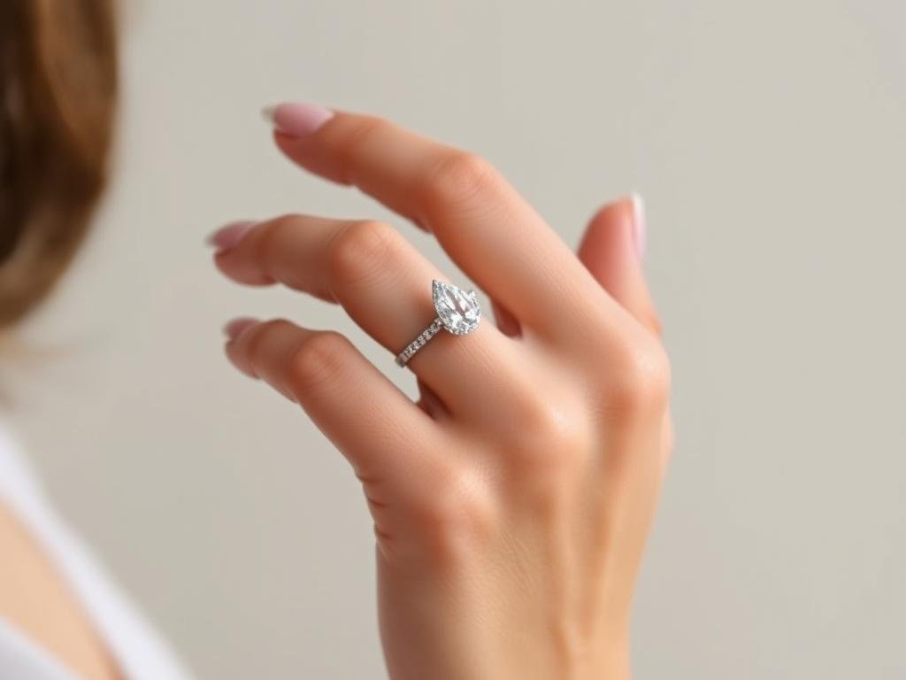 Pear shaped ring with point facing up