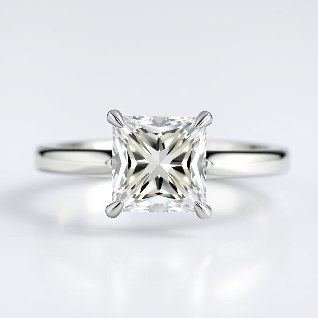Princess cut diamond engagement ring with square shape and pointed corners