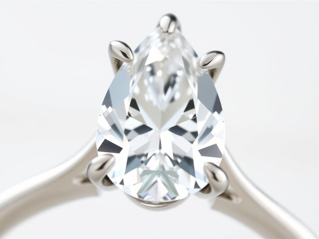 Prong setting for pear shaped engagement ring