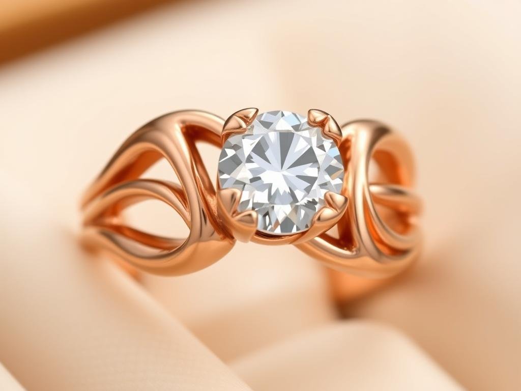 Retro era engagement ring with rose gold and bold three-dimensional design