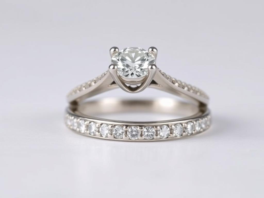 Silver engagement ring with channel-set diamonds along the band