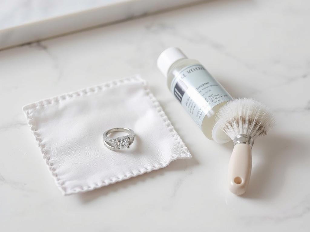 Silver jewelry cleaning kit with silver engagement ring