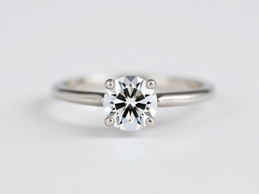 Silver solitaire engagement ring with a round cut diamond