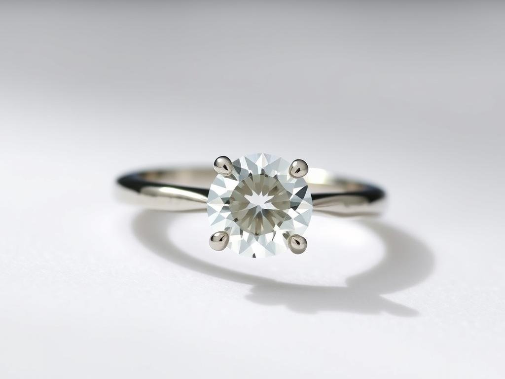 Silver solitaire engagement ring with diamond center stone