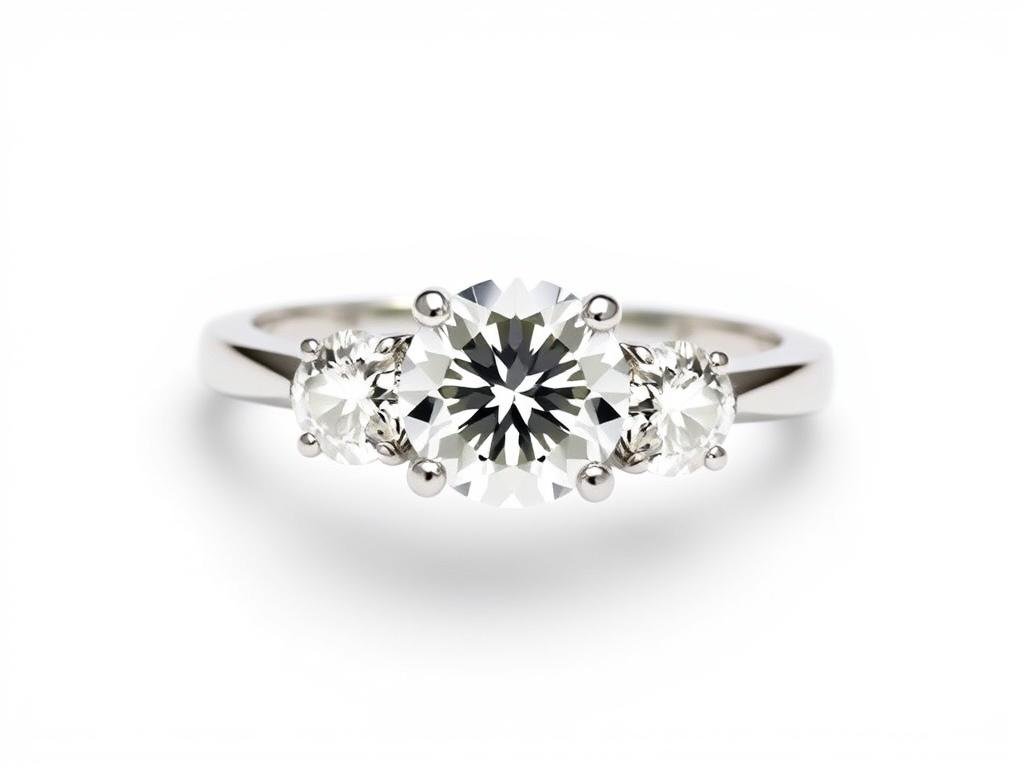 Silver three-stone engagement ring symbolizing past, present and future