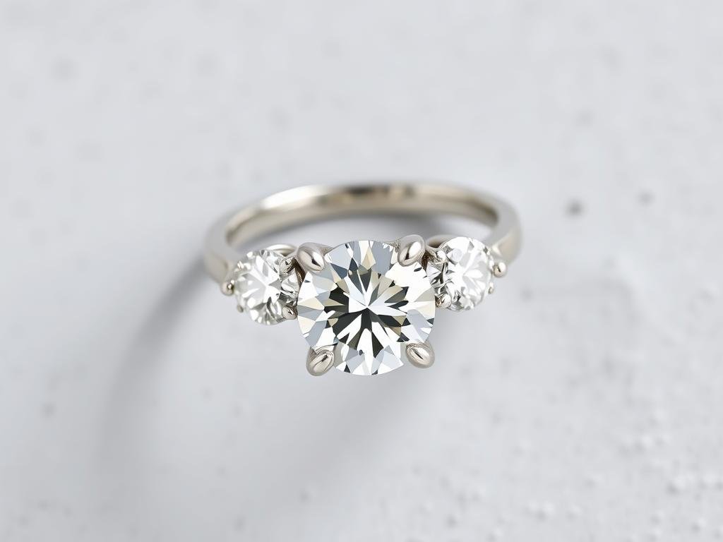 Silver three-stone engagement ring with diamonds