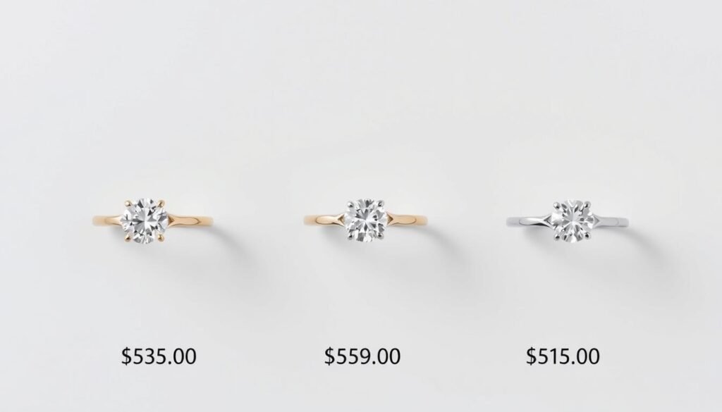 Simple engagement rings at different price points showing value