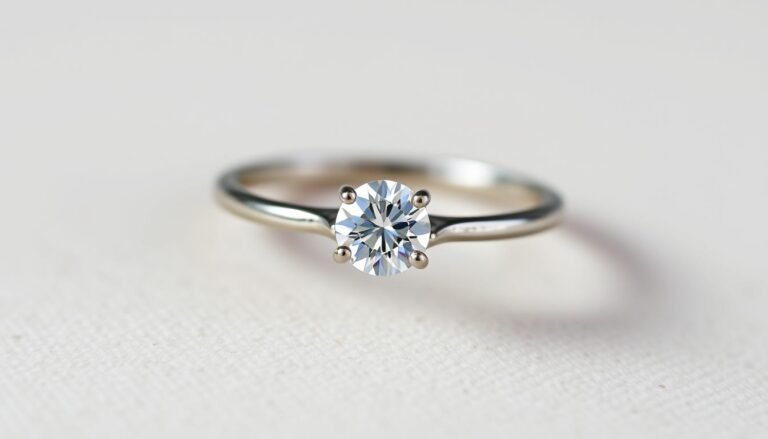 Simple solitaire engagement ring with round diamond on a plain band