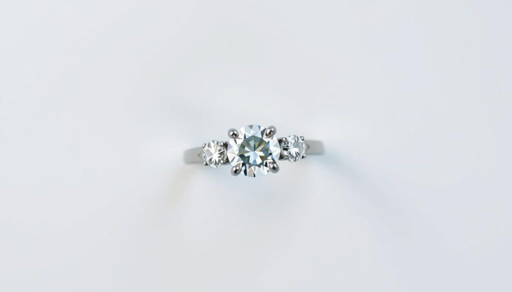 Simple three-stone engagement ring with small side diamonds