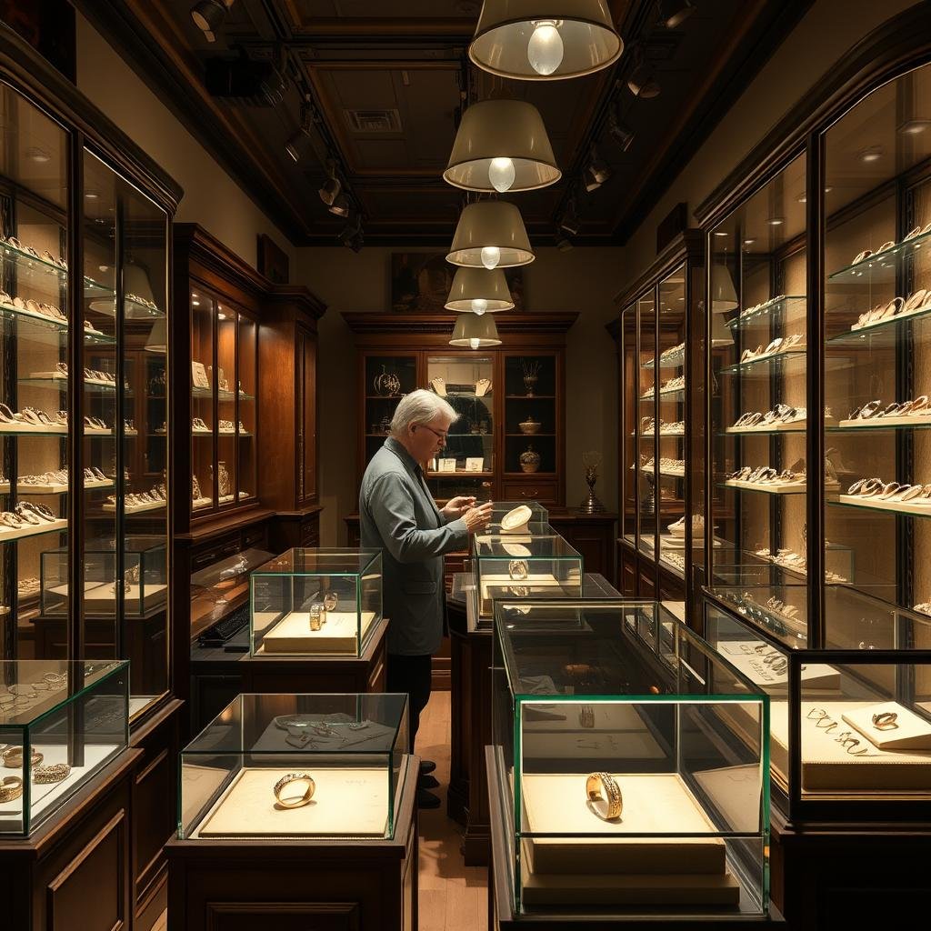 Specialized antique jewelry shop with display cases