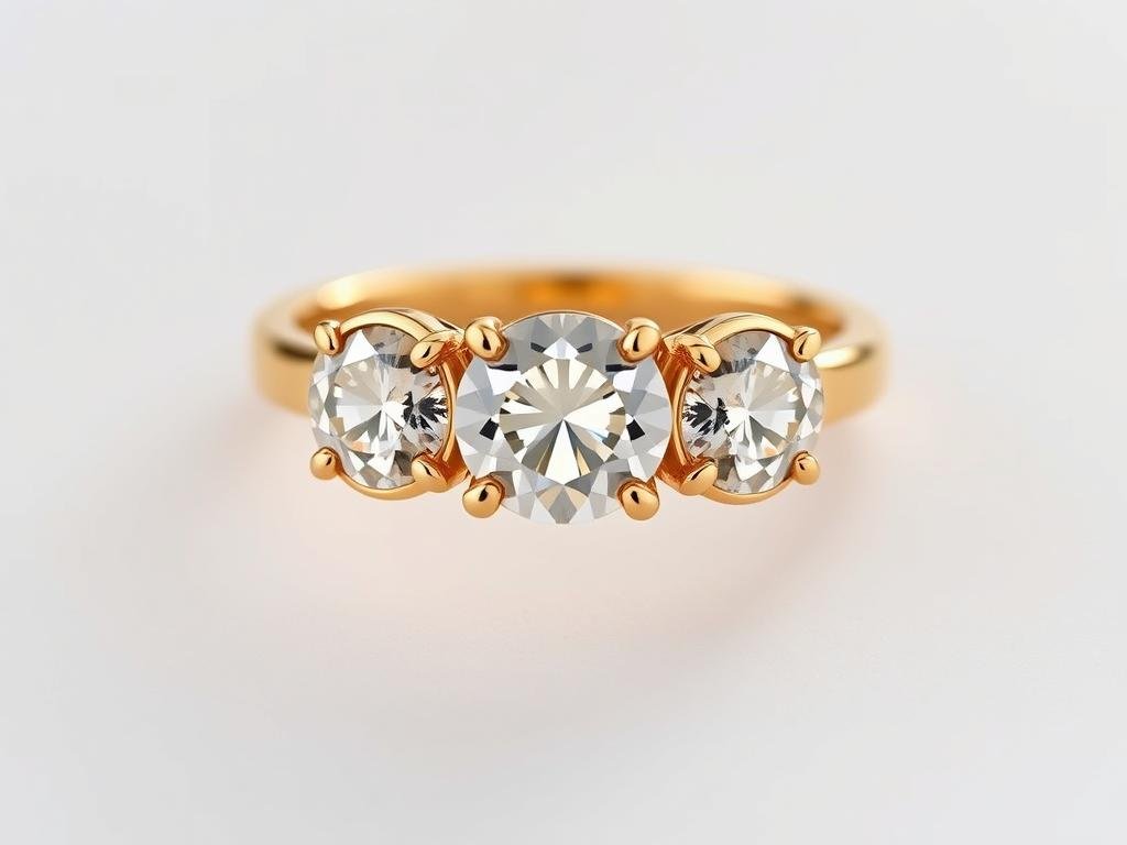 Three stone engagement ring in yellow gold with bezel setting