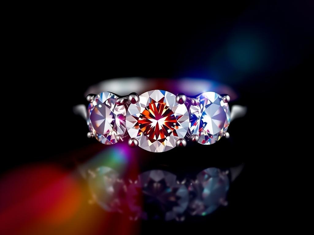 Three stone engagement ring with brilliant diamond center and side stones