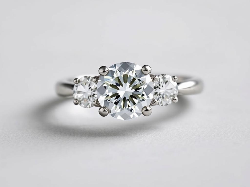 Three stone engagement ring with round center stone and round side stones