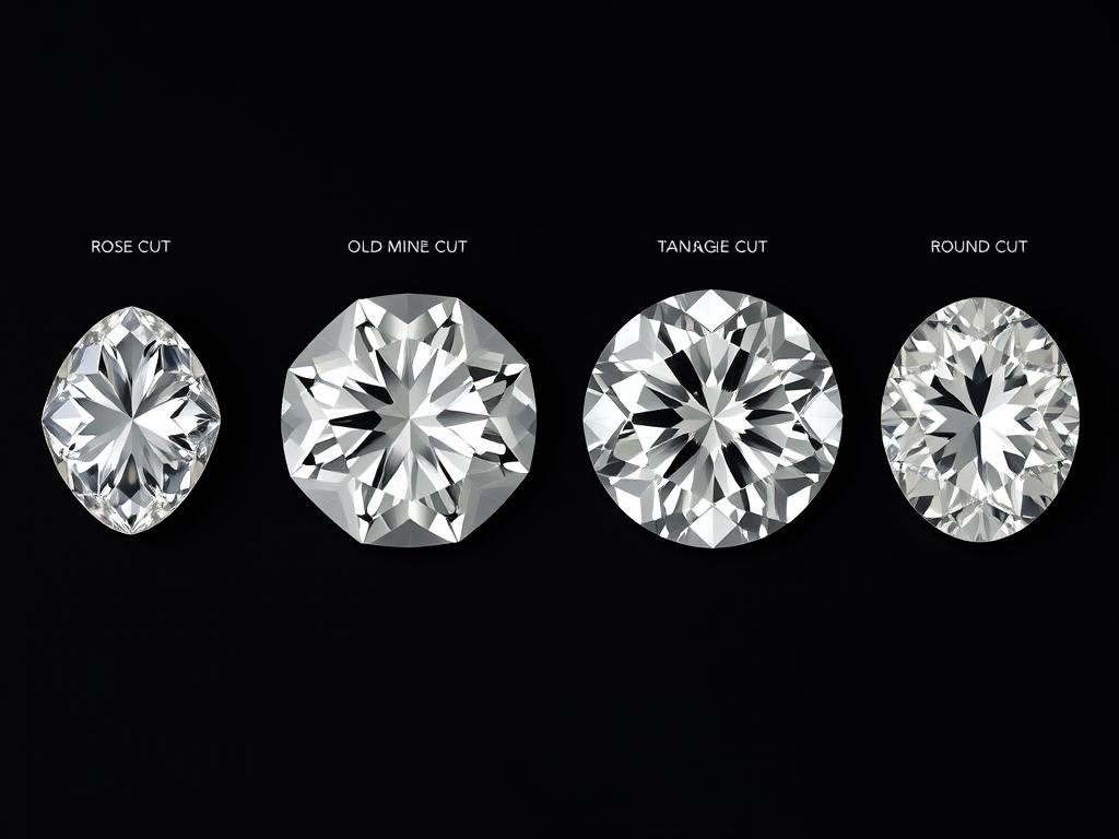 Various vintage diamond cuts including old mine cut, old European cut, and rose cut