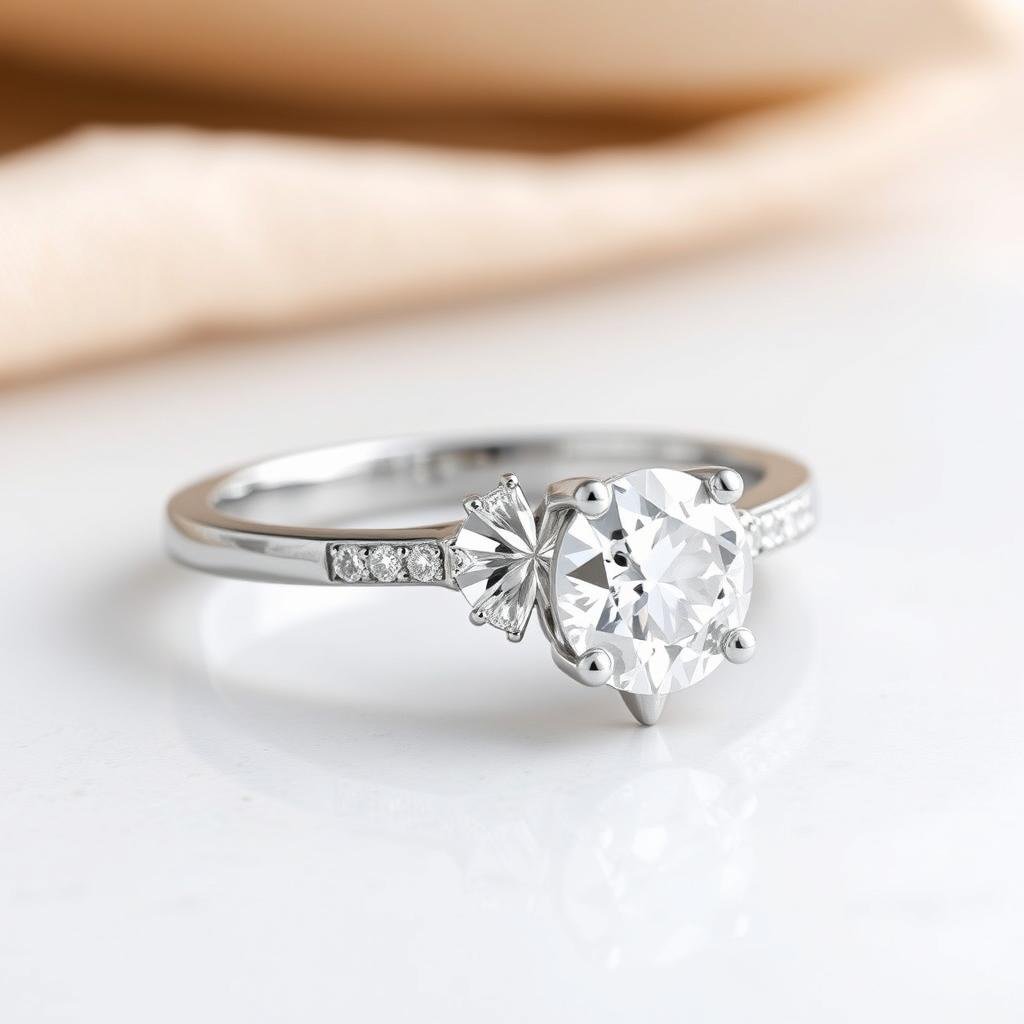 White gold engagement ring with pavé diamond band