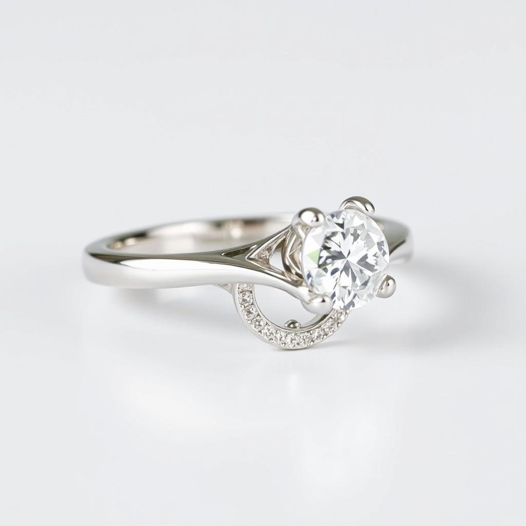 White gold hidden halo engagement ring showing profile view