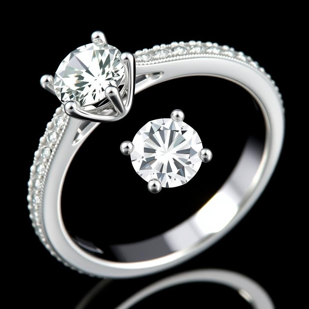 White gold pavé engagement ring with diamonds along the band